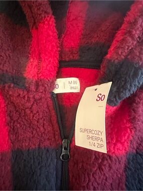 SO Red and Black Supercozy Sherpa 1/4 Zip Jacket